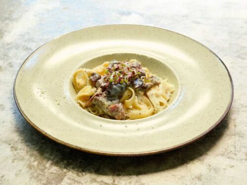 Beef pasta with wild mushrooms